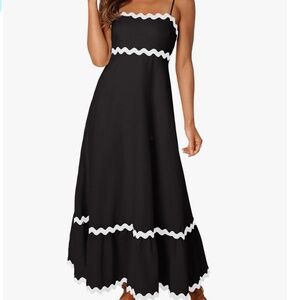 Black and White Spaghetti Strap Midi Dress